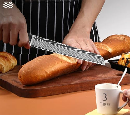 Bread Knife, 8 inch Serrated Knife, German Stainless Steel Bread Knife for Homemade Bread, Razor Sharp Edge for Efficient Slicing Sourdough Bread, Bagels, Cake