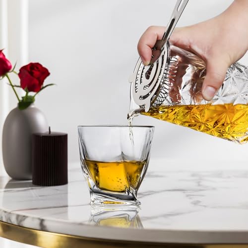 Cocktail Mixing Glass Kit, Bartender Gifts for Men | 24 OZ Crystal Stirring Glass with 304 Stainless Steel Bar Tools – 2 OZ 1 OZ Jigger, Muddler, Strainer, Spoon, Recipe