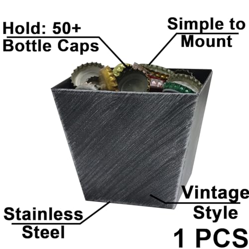 Antique Silver Bottle Cap Catcher Wall Mount Beer Top Bucket Stainless for Wood DIY Board - color: Antique Silver