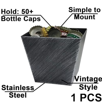 Antique Silver Bottle Cap Catcher Wall Mount Beer Top Bucket Stainless for Wood DIY Board - color: Antique Silver