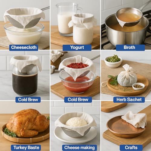 5 Pack Grade 100 Cheesecloth 36×36 in — Reusable Cheese Cloths, 100% Unbleached Cotton, Hemmed on All Sides (Lint-Free), Butter Muslin for Straining Yogurt, Nut Milk, Broth, Jelly & Cold Brew - size: 5 PCS - 36x36 Inch