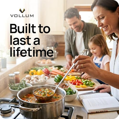Vollum Metal Ladle Stainless Steel – Heavy Duty One-Piece Large Soup Ladle with Long Handle for Gravy, Stew, Sauce – Kitchen Utensils for Cooking - 16 Ounce (5" Bowl Diameter, 16" Handle Length) - size: 16 Ounce (5" Bowl Diameter, 16" Handle Length)