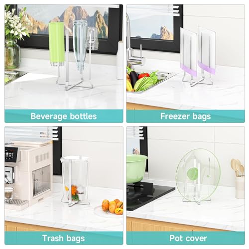 Bottle Drying Rack Reusable Drying Rack for Bottles Metal Foldable Water Bottle Dryer Holder Space Saving Cups Dryer Racks Kitchen Stand Holder for Plastic Bags, Bottles and Cups (Silver, 1PC)