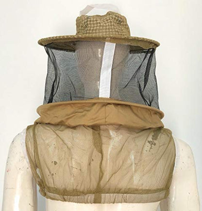 Clothes N Leather Gear Three Layer Ventilated Beekeeping Veil in Round (Khaki, 3 Layer HAT) - color: KHAKI