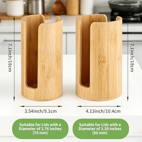 2 Pack Bamboo Mason Jar Lid Organizer - Fits 24 Wide & Regular Mouth Lids | Vertical Pantry Storage Rack for Kitchen Cabinet & Countertop | Space-Saving Canning Jar Accessories
