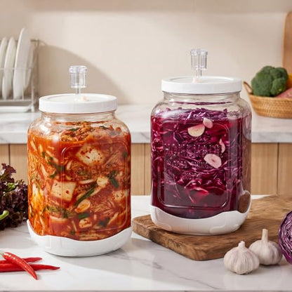 FavorFlavor 2P Glass Fermentation Jar: 1.5 Gallon Container w/Airlock Lid | 5.12in Wide Mouth Mason Jar-Non slip Base-Scale Mark-Glass Container for Sauerkraut/Sourdough Starter/Kombucha/Mead Making