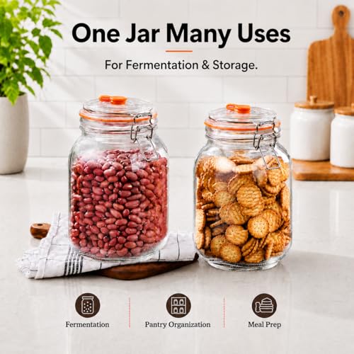 Fermenting Jars, 1.5L Fermentation Kit With Glass Weights, 2-Pack | Wide-Mouth 2L Glass Jar With Self-Venting Airlock, Ideal For Sauerkraut, Kimchi, Pickles And Other Homemade Ferments - size: 1.5 Liter