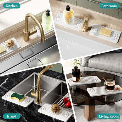 Water Absorbing Stone Tray, Quick Drying Diatomite Bathroom Tray Countertop, Stone Drying Mat for Kitchen Counter, Soap Dish Dispenser Vanity Organizer, White-B-8.3" x 4" - color: 8.3" X 4"-white-b