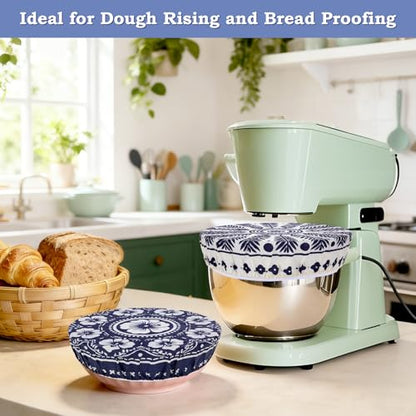 2 Large Reusable Beeswax Bowl Covers for Bread Proofing, 10/12 Inch Elastic Beeswax Wraps Cotton Cloth Sourdough Bowl Covers for Proofing Baskets, Mixer Bowls, Food Storage Containers - color: Palm Branches