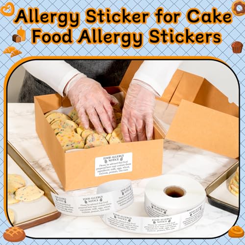 Gueevin 600 Count 1x2'' Food Allergy Warning Labels Allergies Restaurant Food Safety Self Adhesive Stickers Restaurant Removable Thermal Printed Labels for Kitchen(White) - color: White