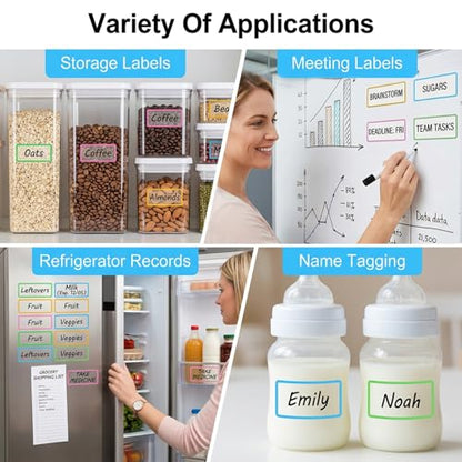 160 Pcs Dry Erase Labels, 2.4"x 1.2" Removable Dry Erase Stickers Waterproof Reusable Labels Easy Peel Off Sticky Notes for Storage Bins Whiteboard Refrigerator Food Containers Kitchen School Office
