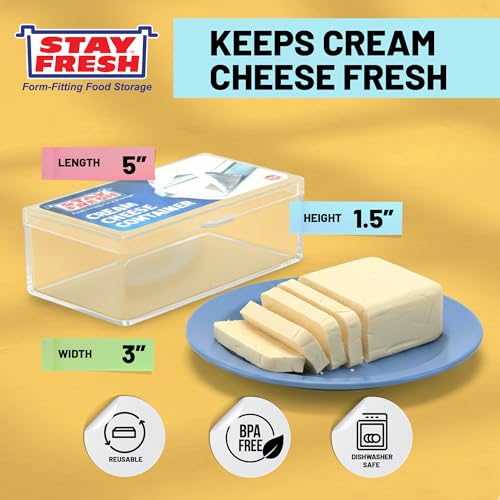 Stay Fresh Cream Cheese Container For Fridge Clear Plastic for Cream Cheese, Dishwasher Safe, BPA Free — Cheese Dish for your Pantry, Counter, Refrigerator