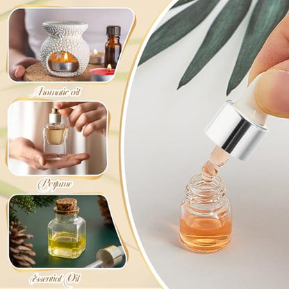Didaey 100 Pcs 1/2/3/5/10/15 ml Mini Glass Oil Dropper Bottle Bulk, Clear Essential Small Empty Bottles Sample Containers Perfume Liquid Vials with Cap for Traveling (1 ml,Classic Silver) - color: Classic Silver, size: 1 ml