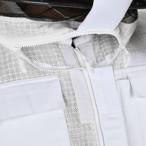 Beekeeping Jacket with Veil 3-Layer Ultra Ventilated 2 Veil Options (Fencing & Round) YKK Zippers Full Protection Suit Carrying Bag (BP-302-White)-4XL - color: White 2 Veils, size: 4XL