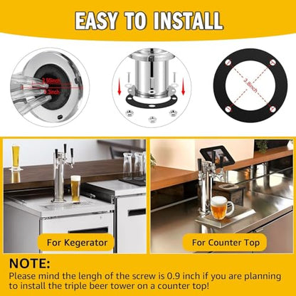 3 Tap Beer Tower Stainless Core Beer Faucet Kegerator Tower Draft Beer Tap Tower Dispenser Pre-Installed Kegerator Tap Tower Kit with Self-Closing Spring Keg Tap Beer Brewing Kit - size: Triple Tap Beer Tower