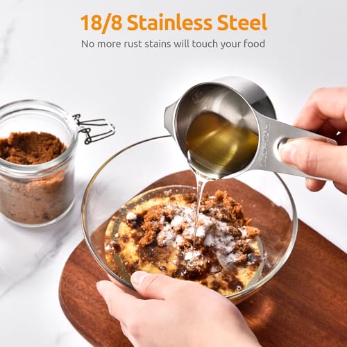 Measuring Cups and Spoons 12 Pieces: U-Taste 18/8 Stainless Steel Kitchen Metal Measure Gadgets, Heavy Duty Stackable Portion Teaspoon Tablespoon Scoop for Baking Cooking Dry & Liquid Food Ingredient - size: Measuring Cups and Spoons Set of 12