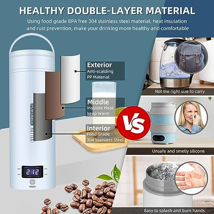 Travel Electric Kettle Portable Small Mini Tea Coffee Kettle Water Boiler, Water Heater with 4 Temperature Control,304 Stainless Steel with Auto Shut-Off & Boil Dry Protection, BPA-Free (Blue) - color: Blue