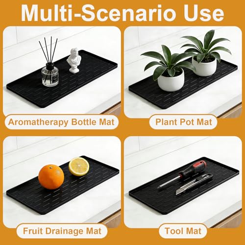 Silicone Coffee Mat, 16"X7" Heat-Resistant,Eco-friendly,Hygienic Drying Pad,Leak-Proof and Non-Slip,Removable Silicone Mat with Concave and Convex Design,（Black 16X7） - color: Black, size: 16" x 7"