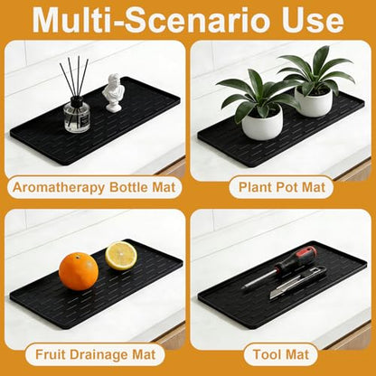 Silicone Coffee Mat, 16"X7" Heat-Resistant,Eco-friendly,Hygienic Drying Pad,Leak-Proof and Non-Slip,Removable Silicone Mat with Concave and Convex Design,（Black 16X7） - color: Black, size: 16" x 7"