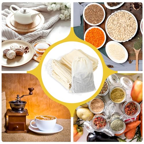 Spice Bags for Cooking, 30PCS Muslin Drawstring Soap Bags Reusable Empty Tea Bags for Loose Tea Sachet Bags Cheese Cloth Bags for Straining 3x4 Inch