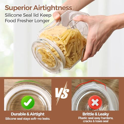 ComSaf 2 qt Glass Flour and Sugar Storage Containers Set of 2, Wide Mouth Half Gallon Square Airtight Pantry Jars with Lids, Thick Glass Kitchen Canisters for Cookies, Coffee, Snacks - size: 64oz-2Pcs