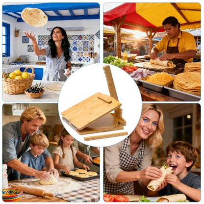 NEW Wooden Corn Tortilla Press,10 Inch Corn Tortilla Press, Built-In Rotating Disc Double Press, Comes With 50 Sheets Of Parchment Paper And A Rolling Pin, Suitable For Making Pancake, Chicken Wrap