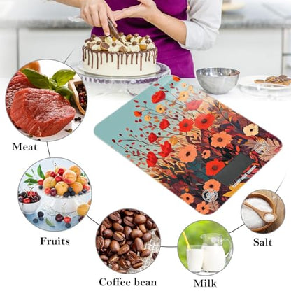 Autumn Poppy Flowers01 Food Scale Kitchen Digital Scale Food Ounces and Grams Dieting Baking Cooking Waterproof Glass Panels LCD Display,4 Units Tare Function - color: Autumn Poppy Flowers01