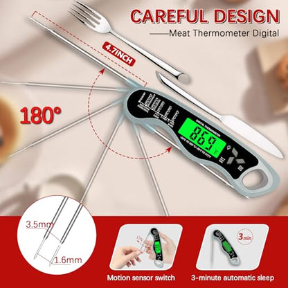 Meat Thermometer Digital，IP67 Waterproof Cooking Thermometer with Backlight, Calibration & Hold Function，Food Thermometer for Cooking,Outdoor Grilling - color: Grey