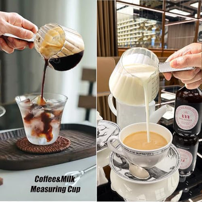 FANTESTICRYAN 6OZ Measuring Cup, Ribbed Borosilicate Glass Espresso Cup, V-Shaped Spout Drain Espresso Double Shots, Coffee Milk Tea Accessories (Clear, Glass Handle) - style: Clear Class