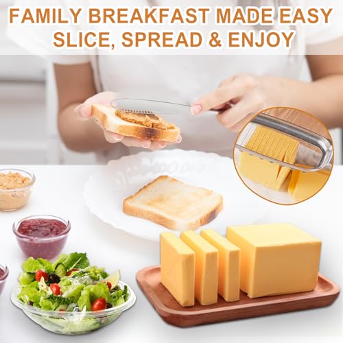 Stainless Steel Butter Slicer Cutter with 2 Butter Knives – Hand Held Ergonomic Butter Cutter for Stick Butter & Soft Cheese, 3 in 1 Easy Butter Spreader Knife for Cold Butter Slicing & Spreading - color: Silver Gray ( with 2 Butter Knives)