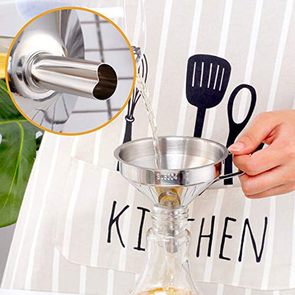 Stainless Steel Wide Mouth Funnels with Detachable Strainer, 5-inch Funnel for Filling Small Bottles and Jars, Cooking Oil and Transmission Liquid and Powder, Food Grade Metal Kitchen Funnels Silver - color: Silver