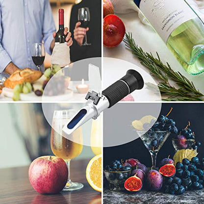 Proster Red Wine Refractometer Grape Wine Refractometer Wine Making Kit Brix Refractometer ATC Alcohol Refractometer Brix Scale for Beer Brewing Wine Brewing Measuring Sugar Alcohol Degree - color: Silver
