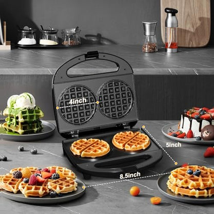 OSTBA Mini Waffle Maker 750W, Double 4-Inch Belgian Waffles Iron, Nonstick Plates, Compact Breakfast Appliance, Easy to Clean, Perfect for Kids & Family Breakfast - style: ABS07-B