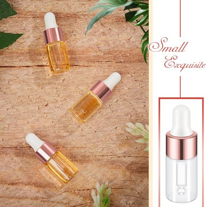 Didaey 200 Pcs 1/2/3/5/10/15 ml Mini Glass Oil Dropper Bottle Bulk, Clear Essential Small Empty Bottles Sample Containers Perfume Liquid Vials with Cap for Traveling (3 ml,Rose Gold) - color: Rose Gold, size: 3 ml
