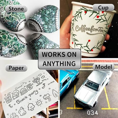 Acrylic Paint Pens Waterproof Markers 2 Silver Permanent Marker Pens Acrylic Pens for Rock Painting Glass Stone Ceramic Metal Fabric Pebble Painting pens Craft Supplies - color: Silver