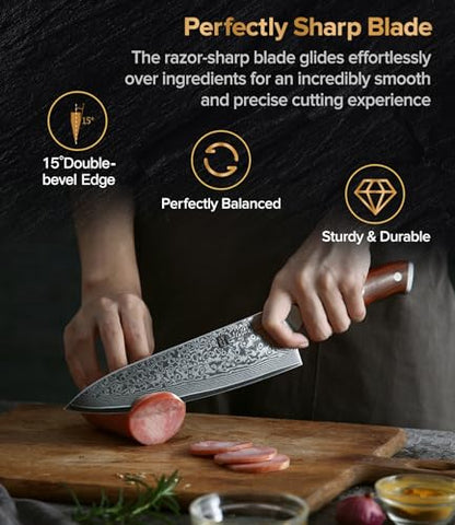 XINZUO Chef Knife 8.3 Inch, VG-10 Super Stainless Steel Gyuto Knife for Professional Chefs and Home Cooking, Ultra Sharp Kitchen Knife with Rosewood Handle - Yu Series - size: 8.3 inch Chef Knife
