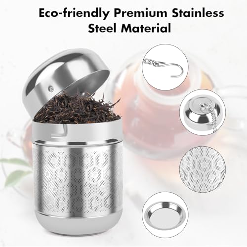 Tea Infuser for Loose Leaf Tea, Extra Fine Mesh Tea Strainers, 304 Stainless Steel & Updated Slim Threaded Lid, Loose Leaf Tea Steeper for Brew Tea, Spices, Rooibos, 2 Pcs, Small, Sliver