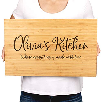 Andaz Press Personalized Large Bamboo Wood Cutting Board Gift, 17.75 x 11-inch, Rustic Laurels, Olivia's Kitchen, Where Everything is Made With Love, 1-Pack, Custom - color: Custom Name