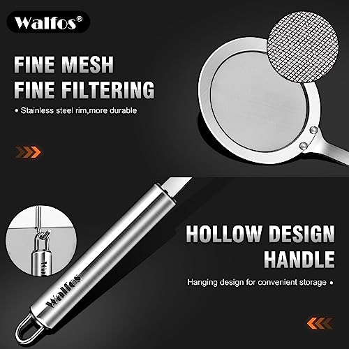 Walfos Skimmer Spoon,304 Stainless Steel Fine Mesh Strainer,Foam Strainer Oil Filter,Ultra Fine Mesh Strainer Perfect For Separation Of The Floating Foam,Fat,Set fo 2 - style: 2pcs (3") Skimmers