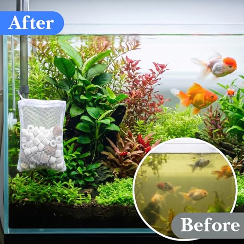 20PCS 7.9 X 5.8 Inch Aquarium Filter Media Bag Extra Fine 100μm Reusable Aquarium Mesh Bags with Zipper, White & Black Filter Mesh Bag for Fish Tank Activated Carbon, Ceramic Rings