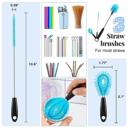 UNIFUN Water Bottle Brush Set, Long Handle 3-in-1 Stainless Steel Water Bottle Scrubbing Brush, Cleaning for Narrow Neck Bottles, Sport Bottles, Baby Bottles, Coffee Mugs, Tumblers, Flask - size: Short Size