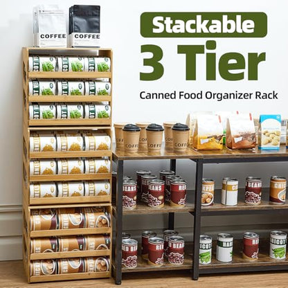 Aminigram Bamboo Rolling Can Organizer for Pantry, 4 Tier Pantry Can Organizers and Storage, Soup Can Organizer for Counter top Kitchen Cabinet