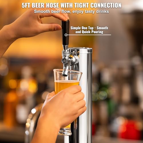 VEVOR Kegerator Tower Kit, Single Tap Beer Conversion Kit, Stainless Steel Keg Beer Tower Dispenser with Dual Gauge CGA320 Regulator & D-System Keg Coupler, Beer Drip Tray for Party Home - style: Single Tap