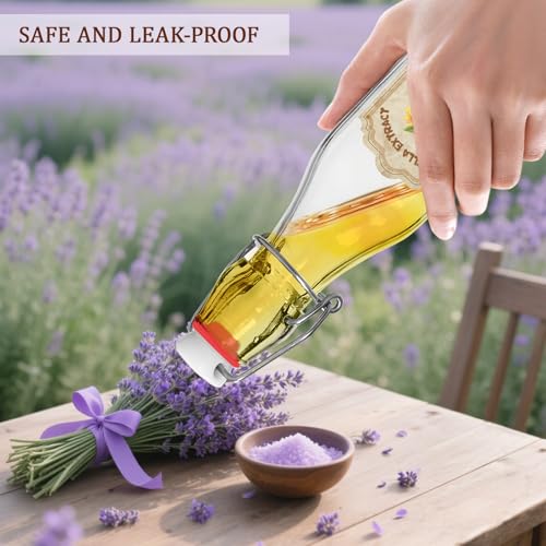8oz Swing Top Glass Bottles for Vanilla Extract - 10 Pack Airtight Square Clear Jars with Leak-Proof Lids, DIY Kit with Stickers & Funnel - color: 10PC-8OZ-Square