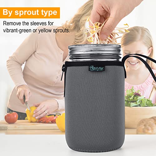 Beautyflier Mason Jars 32oz Wide Mouth Sleeve Regular Mouth Mason Jars Insulators Drinking Glass Coolers Sprouting Jars Blackout Sleeve (Gray) - color: Gray