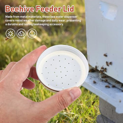 Bee Water Dispenser,4pcs Metal Mason Jar Lid Beehive Water Honey Bee Canning Feeders Beekeeper Tools Drinking Beekeeping Equipment