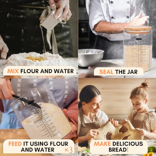 Yayacol 50oz Sourdough Starter Jar Glass with Recipes, Sourdough Starter Kit, Large Capacity Wide Mouth Glass Jar with lid, Sourdough Bread Baking Supplies