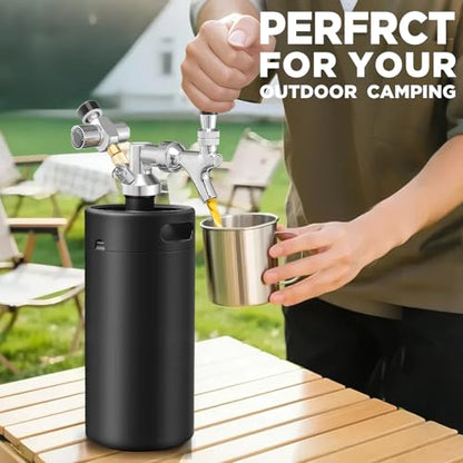Hgkeke128OZ Mini Keg Growler,Stainless Steel Beer Keg Tap System Portable Draft Beer Dispenser to Keep Fresh and 55PSI CO2 Pressure Growler Carbonation, Beer Tap System for Homebrew,Camping,BBQ(Black)
