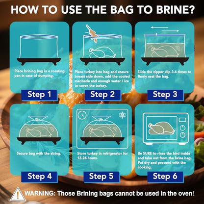 2 Pack 26” x 22” Extra Large Brining Bags for Turkey with String | Double Zippers Turkey Brine Bags for Marinade, Steak, Chicken, Beef, Ham, Pork, , with Date Label - color: 2 pack