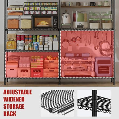 REIBII 61.7''W Storage Shelves Load 1220LBS Wire Shelving Unit 4 Tier Metal Shelving for Storage Rack Shelves Heavy Duty Garage Shelf Pantry Shelves Kitchen Shelving, 61.7" W*62.9" H*15.8" D, Black - style: Black-15.8" Dx61.7" Wx62.9" H-4 Tier